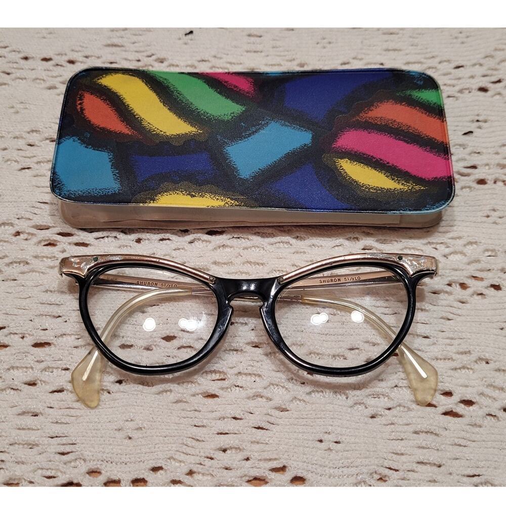 Vintage 1950's / 1960's Retro Shuron Cat Eye Glasses Black & Silver